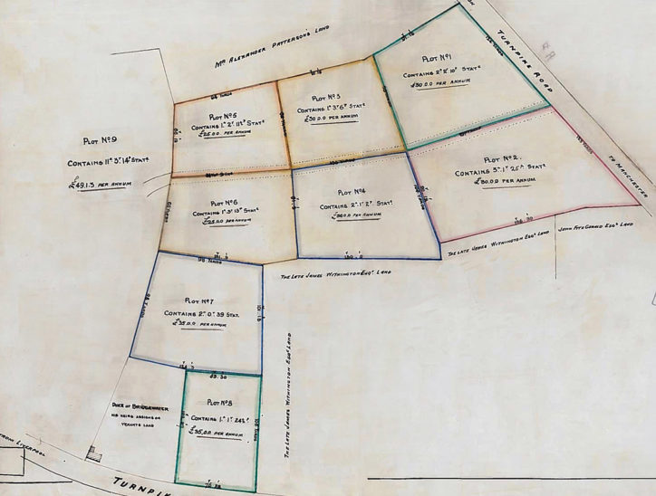 Plan showing land bought from the Fitzgeralds in the 1830s.