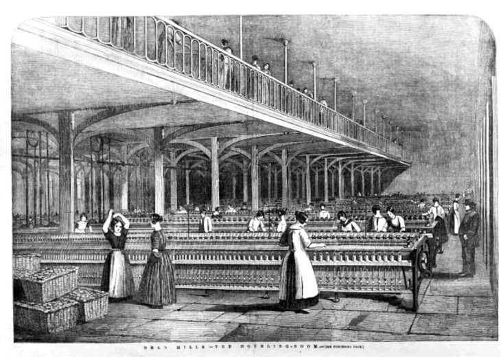 The spinning and doubling room at Dean Mills from the Illustrated London News, 1851.