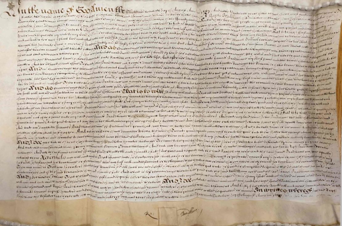 Image of Raphe Bradshaw's original will of 1667