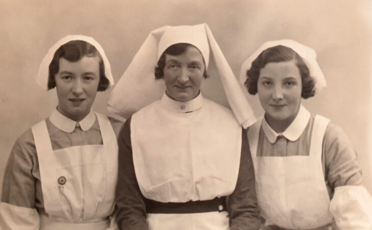 Photograph of Annie Amelia Jones (nee Hipwell), her sister Gertrude and daughter Lilly, all nurses at Cleveland House aternity home