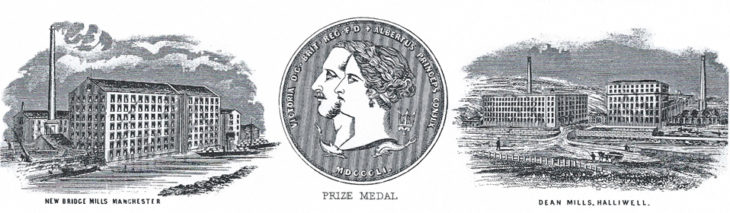 Bazley and Gardner celebrated their 1851 gold medal and their two mills in Manchester and Bolton on their letter heading.